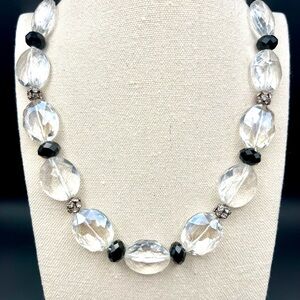 Vintage Trifari Chunky Acrylic Clear, Black And Rhinestone Beaded Necklace